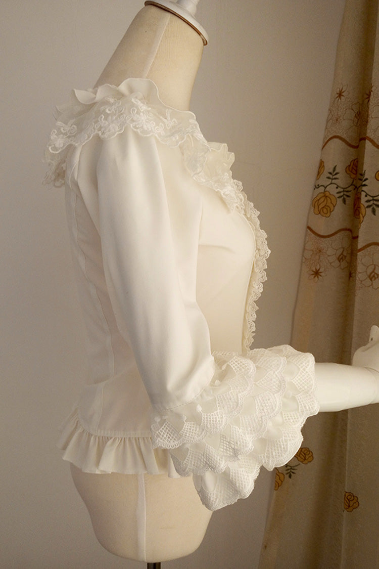 White Half Hime Sleeves Ruffle Lace Sweet Chiffon Princess Lolita Blouse - Product - 3