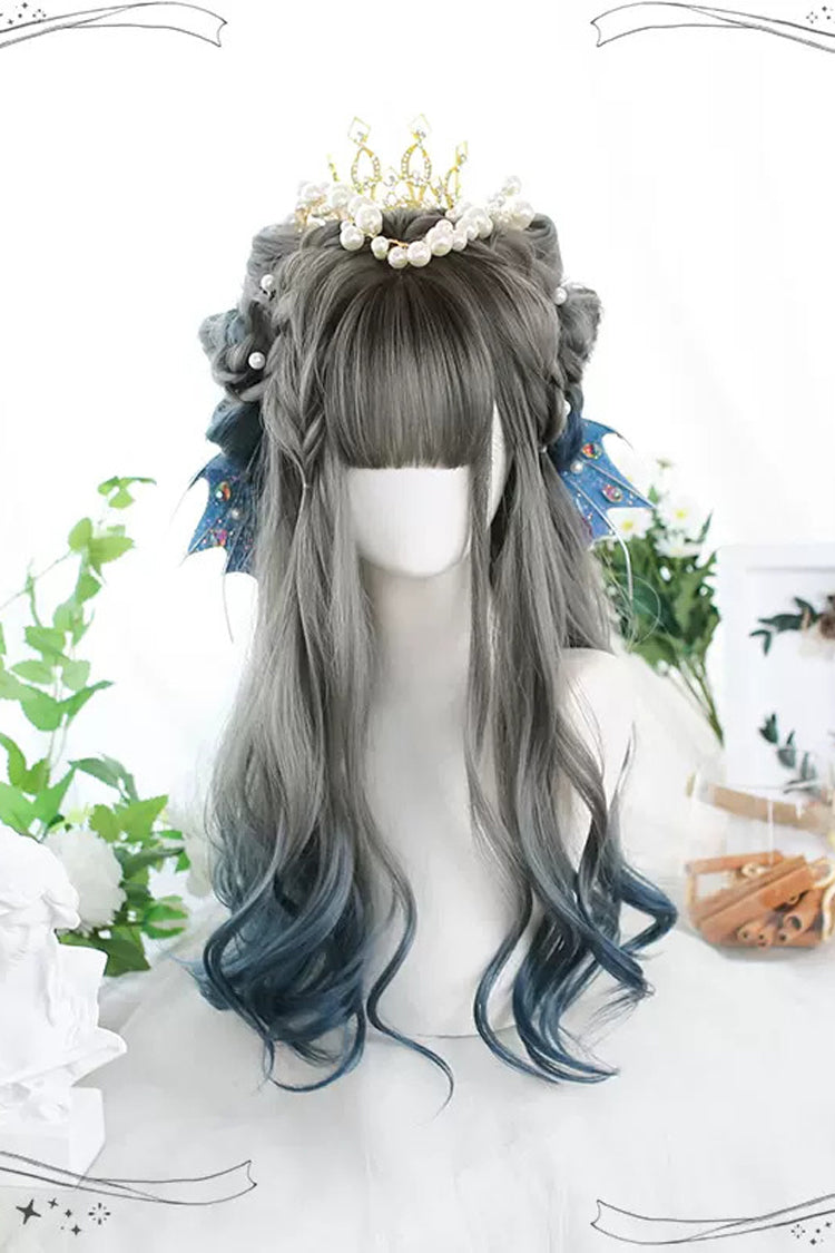 Gray/Blue Gradient Long Curly Sweet Lolita Wigs - Gray/Blue - 1