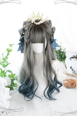Gray/Blue Gradient Long Curly Sweet Lolita Wigs - Gray/Blue - 1