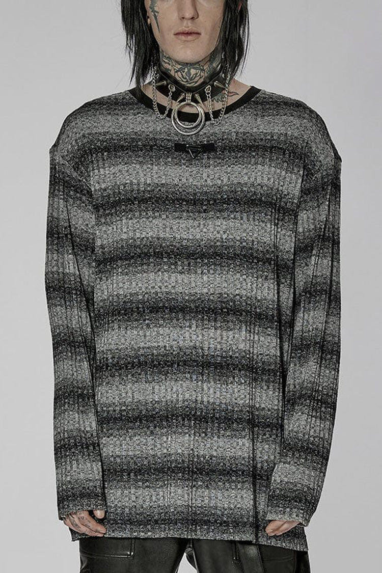 Round Collar Long Sleeves Striped Print Men's Steampunk Sweater 2 Colors - Black/Grey - 1