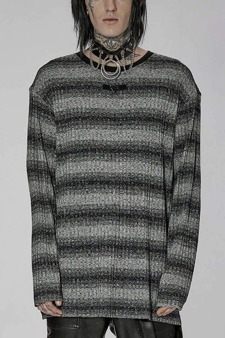 Round Collar Long Sleeves Striped Print Men's Steampunk Sweater 2 Colors - Black/Grey - 1