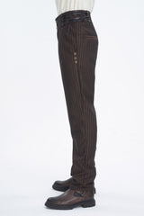 Brown High Waisted Lace-Up Striped Men's Gothic Pants - Product - 2