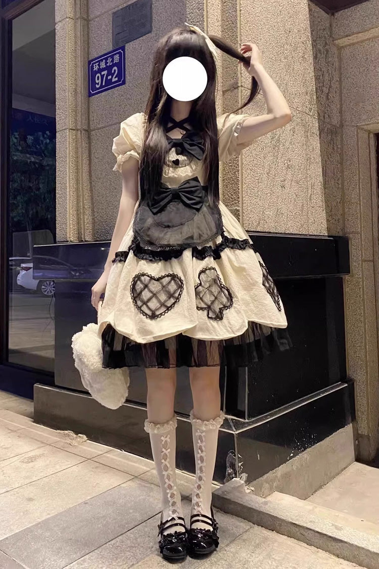 Ivory Short Puff Sleeves Ruffle Bowknot Princess Sweet Lolita Dress - Product - 3
