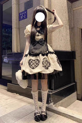 Ivory Short Puff Sleeves Ruffle Bowknot Princess Sweet Lolita Dress - Product - 3