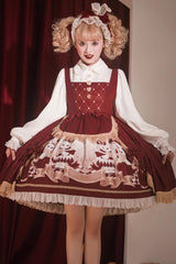 Red Doll Collar [Bunny Reading Club] Print Ruffle Lace Fake Two Pieces Sweet Princess Lolita Dress - Product - 5