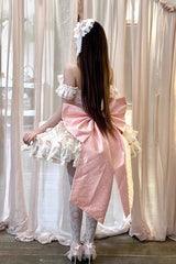 Pink [Flower Language of Eros] Halterneck Multi-Layered Ruffle Bowknot Rose Lace Lace-Up Sweet Ballet Lolita Jsk Dress - Product - 8