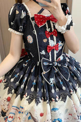 Black [Mystery Rabbit Tea Party] Sleeveless Print Ruffle Bowknot Lace Sweet Lolita Jsk Dress - Product - 5
