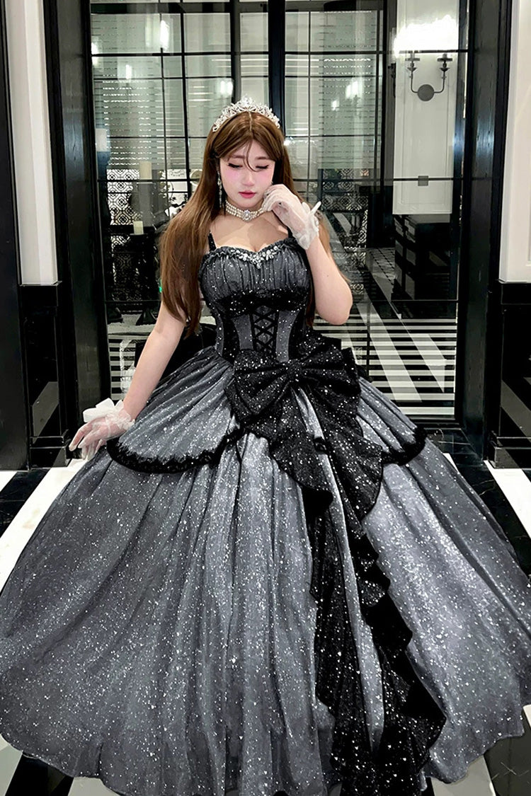 Grey [Galaxy of Fallen Tears] Sleeveless Glitter Series Ruffled Bow Asymmetric Sweet Lolita Jsk Dress - image 10