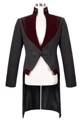 Black And Red Retro Embroidered Mens Gothic Coat - Product - 4