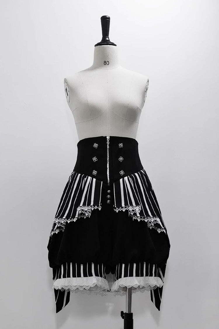 Black/White Wonderful Trick Stripe Print Lace Ouji Fashion Elegant Lolita Shorts - Black/White - 1