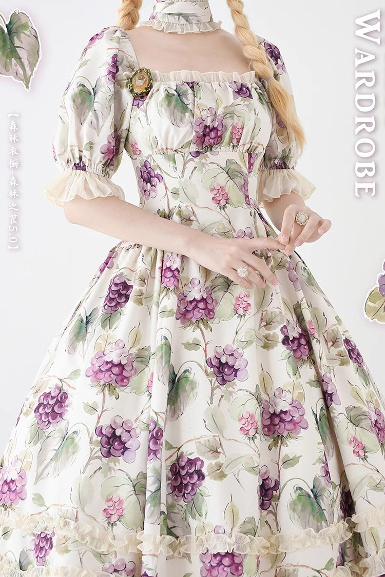 [Forest Basket] Print Short Sleeves Ruffle Lace Sweet Elegant Lolita Dress 6 Colors - Product - 9