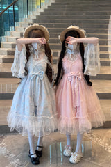 Sweet Sleeveless Ruffle Embroidery Bowknot Lace Chinese Style Lolita Jsk Dress 2 Colors - Pink - 1