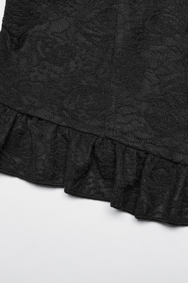 Black Lapel Collar Puff Sleeves Ruffle Stitching Lace Women's Gothic Blouse - Product - 9