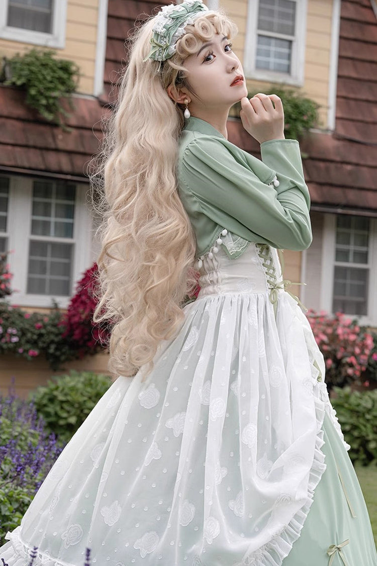 Green Multi-layer Ruffle Hanayome Lace Lace-Up Plus Size Sweet Lolita Jsk Dress (Long Version) - Product - 10
