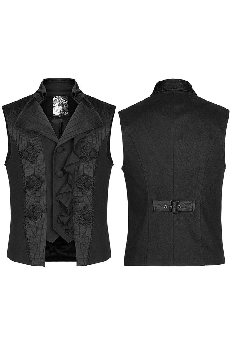 Black Gothic Noble Jacquard Embroidery Pleated Ruffle Delicate Buttons Decoration Men's Vest - Product - 5