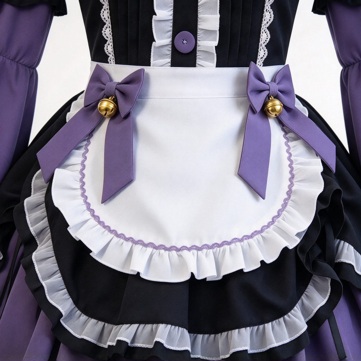 Purple and Black Lace Gothic Maid Lolita Dress Set with Bell Bows - view 3