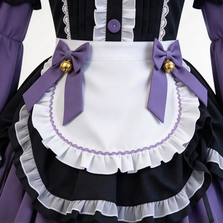 Purple and Black Lace Gothic Maid Lolita Dress Set with Bell Bows - view 3