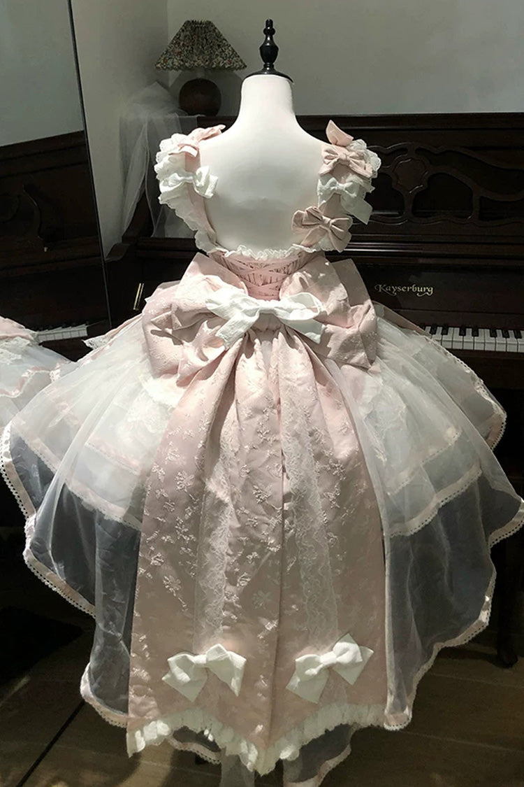 Pink [Velvet Rabbit] Sleeveless Multi-Layered Ruffled Bow Sweet Lolita Jsk Dress Set - Product - 3