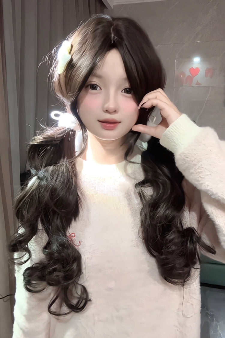 Ins Style Sweet Lolita Curtain Bangs Long Curly Wig 2 Colors - Product - 3