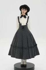 Black [Chapter Seven] Polka Dots Printed Fishbone Classic Elegant Princess Lolita Strap Dress - Product - 5