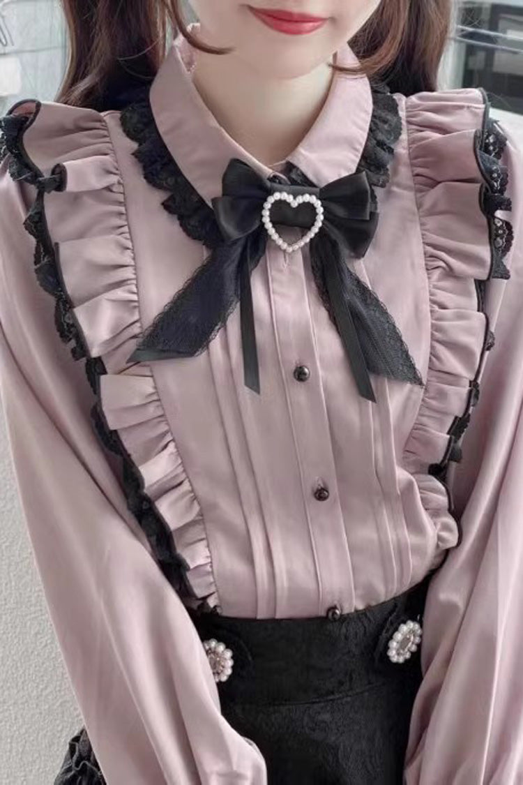Pink Doll Collar Long Sleeves Bowknot Lace Sweet Jirai Kei Blouse 3 Colors - Product - 3