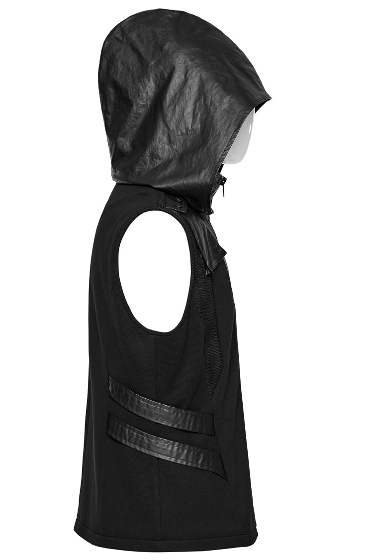 Black Stitching Hooded Men's Punk Vest - Product - 6