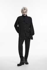 Black Stand Collar Long Puff Sleeves Jacquard Detachable Tie Men's Gorgeous Shirt - Product - 5