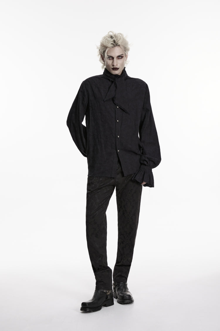 Black Stand Collar Long Puff Sleeves Jacquard Detachable Tie Men's Gorgeous Shirt - Product - 5