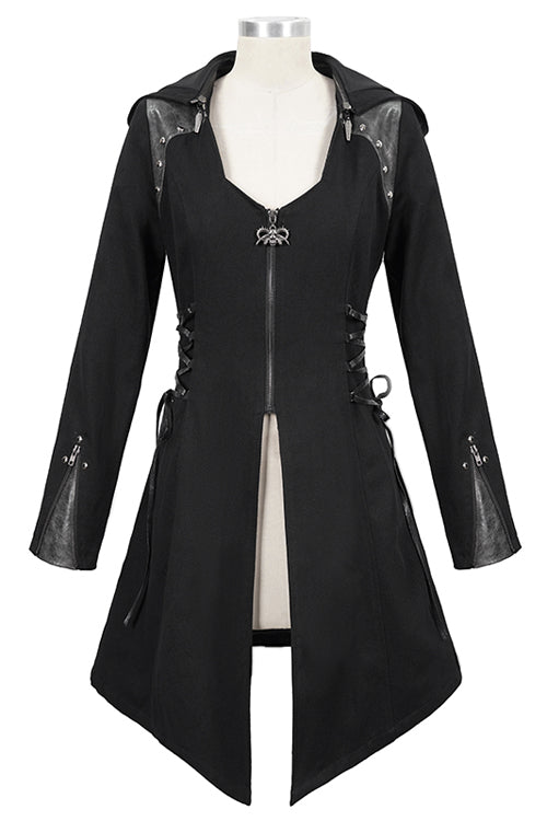 Black Hat Removable Slim Long Womens Gothic Coat - Product - 5