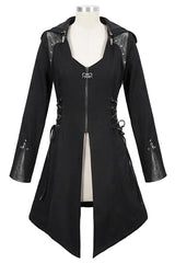 Black Hat Removable Slim Long Womens Gothic Coat - Product - 5