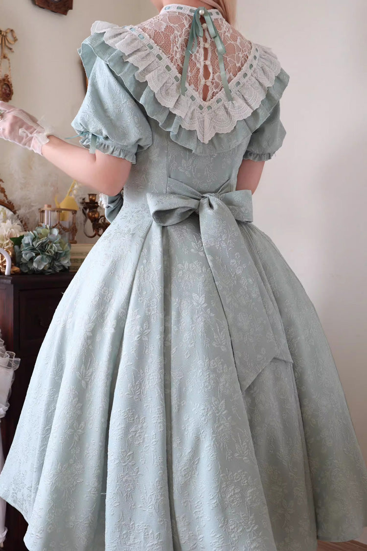 Green Short Sleeves Ruffle Bowknot Sweet Princess Lolita Dress - Product - 4