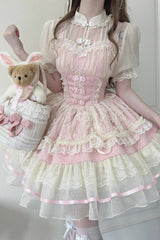 Flower Bud Halterneck Print Ruffle Lace Sweet Chinese Ballet Style Lolita Jsk Dress 3 Colors - Product - 9