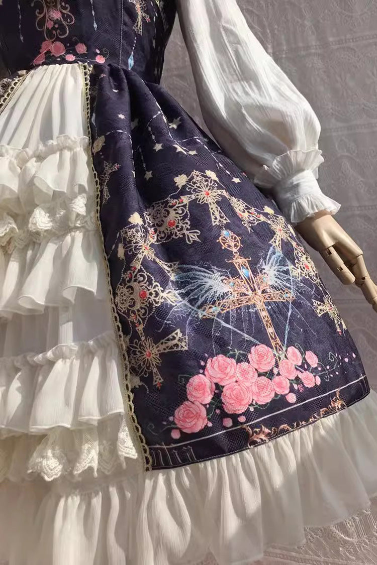 Peacock Cross Print Ruffle Cardigan Bowknot Sweet Lolita Jsk Dress 4 Colors - Product - 13