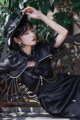 Black [Camellia 1.0] Sleeveless Jacquard Ruffle Lace Gothic Chinese Style Lolita Jsk Fishtail Dress - Product - 16