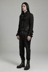 Black Bat Collar Ruffle Men's Swallow-tailed Gothic Coat - Product - 6