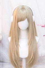 Sweet Side Bangs Lolita Long Straight Wig 2 Colors - Walnut-Brown - 2