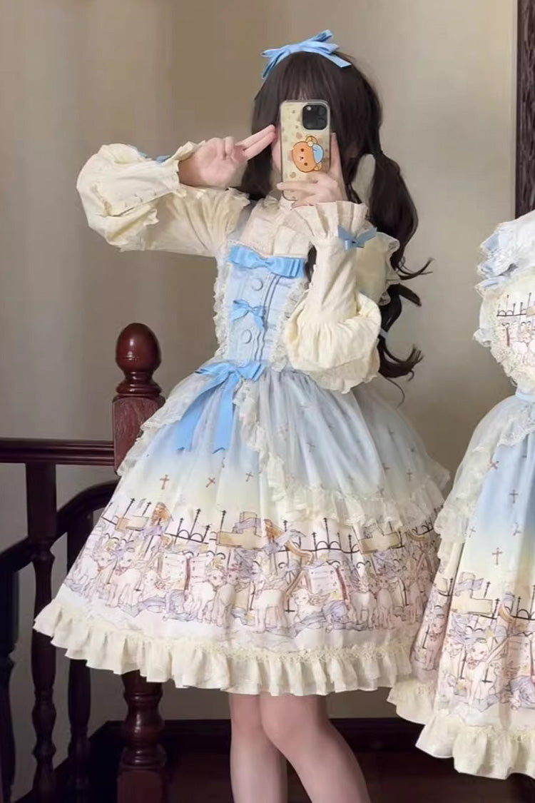 [Angel Lamb] Sleeveless Printed Ruffled Bow Sweet Lolita Jsk Dress 3 Colors - Product - 5