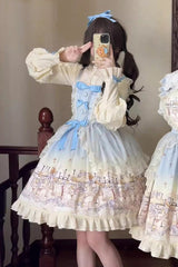 [Angel Lamb] Sleeveless Printed Ruffled Bow Sweet Lolita Jsk Dress 3 Colors - Product - 5