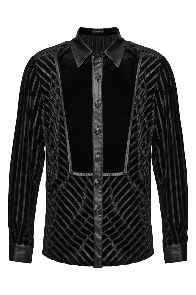 Black Lapel Collar Stitching Slim Men's Gothic Blouse - Product - 5