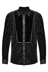 Black Lapel Collar Stitching Slim Men's Gothic Blouse - Product - 5