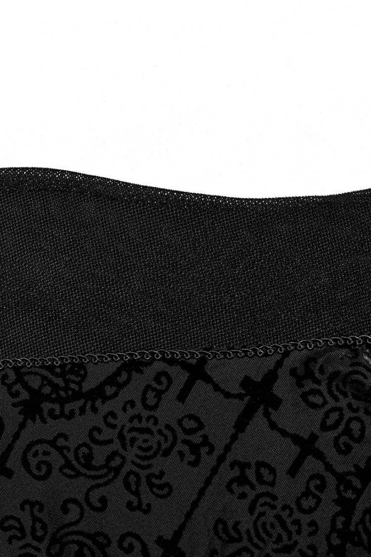 Black Stand Collar Long Sleeves Embroidery Cross Flocking Men's Gothic Blouse - Product - 5