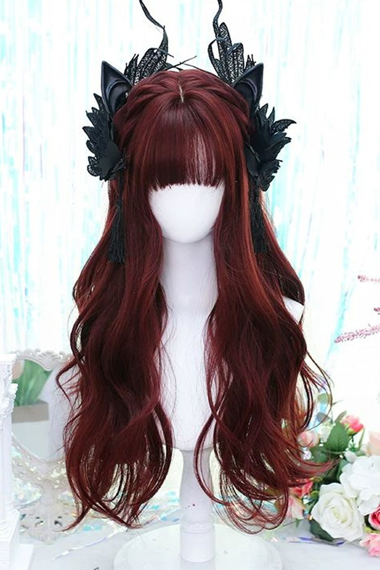 Mera Red Soft Air Bangs Long Curly Sweet Gothic Lolita Wig - Mera-Red - 1