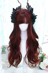 Mera Red Soft Air Bangs Long Curly Sweet Gothic Lolita Wig - Mera-Red - 1