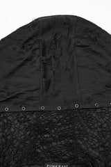 Black Long Sleeves Stitching Irregular Hooded Mesh Ripped Men's Gothic Coat - Product - 5
