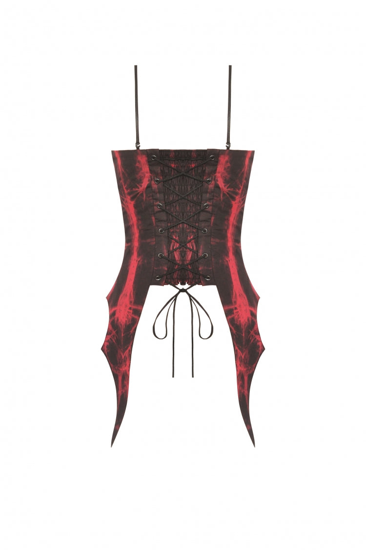 Black/Red Tie-dyed Lace-Up Irregular Ruched Women's Gothic Overbust Corset - Product - 16