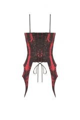 Black/Red Tie-dyed Lace-Up Irregular Ruched Women's Gothic Overbust Corset - Product - 16