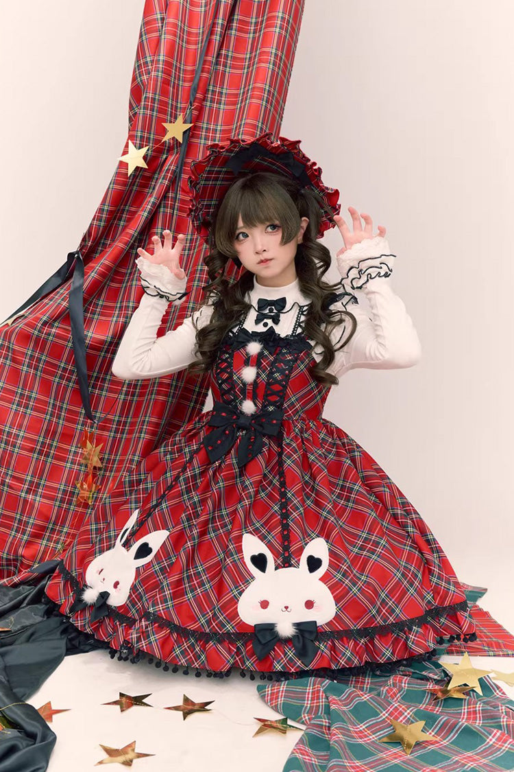 Red [Witch Gargamel] Square Collar Sleeveless Printed Ruffled Bow Lace-Up Gothic Lolita Jsk Dress - Product - 2