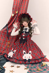 Red [Witch Gargamel] Square Collar Sleeveless Printed Ruffled Bow Lace-Up Gothic Lolita Jsk Dress - Product - 2