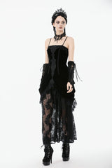 Black Women's Gothic Embroidered Lace Hem Ruched Slip Wedding Dress - Product - 7