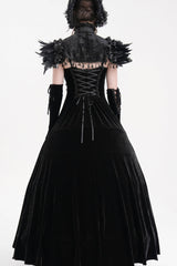 Black Stand Collar Lace Pleated Women's Gothic Tassels Feather Lace Cape - Product - 4